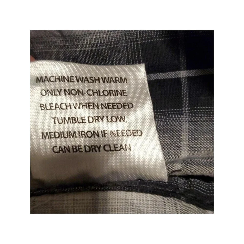 Plaid Shirt Short Sleeve Button Up Casual Work Black Gray Size Mens